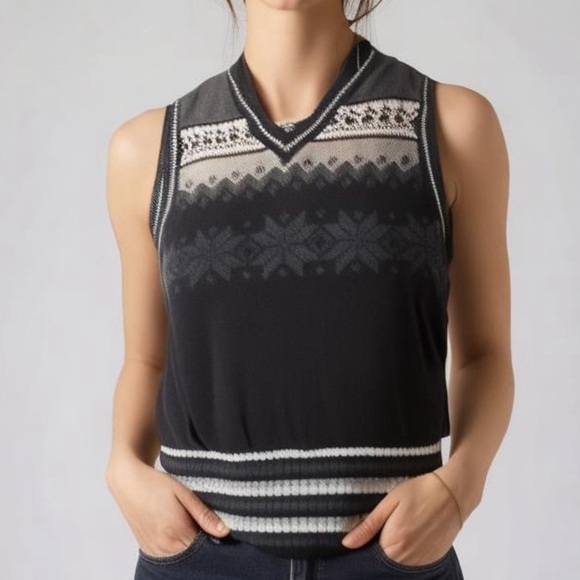 Vintage Fair Isle V-Neck Sweater Vest Women’s L retro - Picture 1 of 6